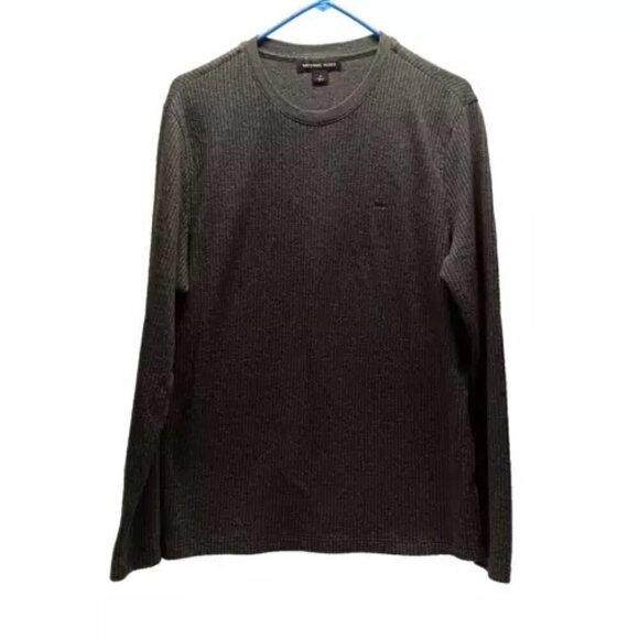 Michael Kors Men's Medium Ribbed Knit Crewneck Long Sleeve Gray Sweater GUC - Picture 1 of 8